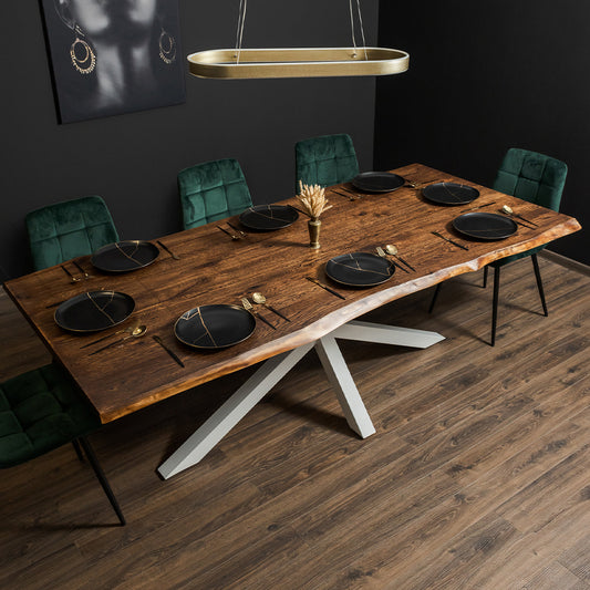 Massivholztisch Eiche gebürstet & dunkel gebeizt, 2200x1000 mm, natürliche Baumkante