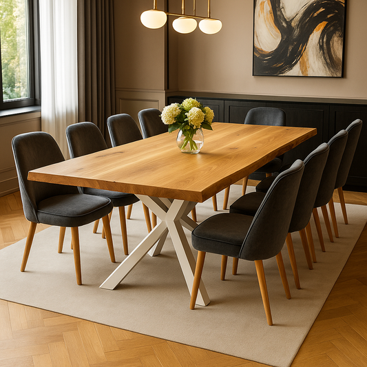 Massivholztisch aus Eiche 2200 x 1000 mm, natürliche Baumkante