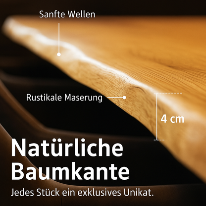 Massivholztisch aus Eiche 2200 x 1000 mm, natürliche Baumkante