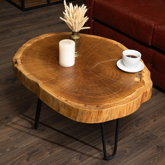 Runder Couchtisch aus massiver Eiche