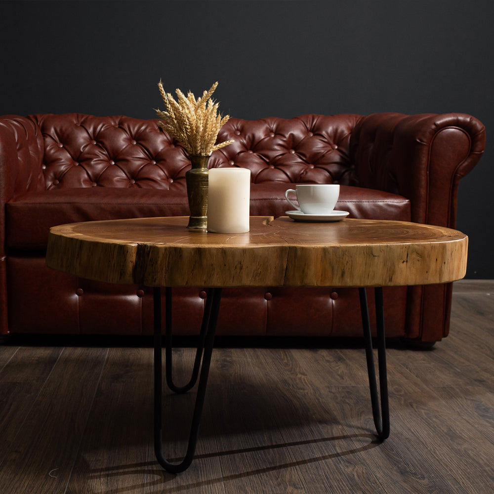 Runder Couchtisch aus massiver Eiche